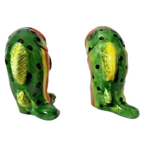 Retro Clown Fish Salt and Pepper Shakers Hand Painted Green Yellow Orange Gift - Picture 4 of 5